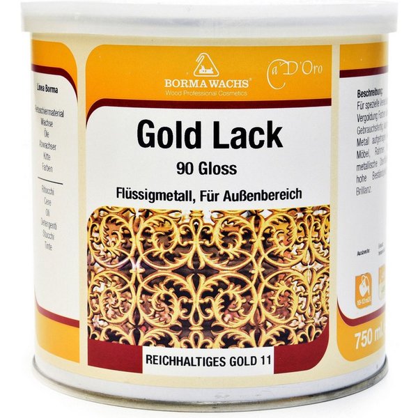 BORMA Lack Goldlack, Hochglänzender Goldeffektlack – wetterfest & UV-beständig