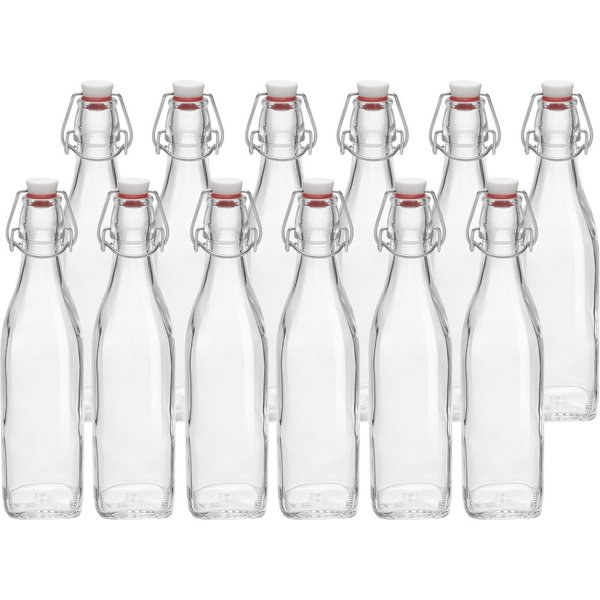 Bormioli Rocco Einmachglas Flasche Swing 0,5l, 12 Stück, Glas, Metall, (Set, 12-tlg), mit Bügelverschluss
