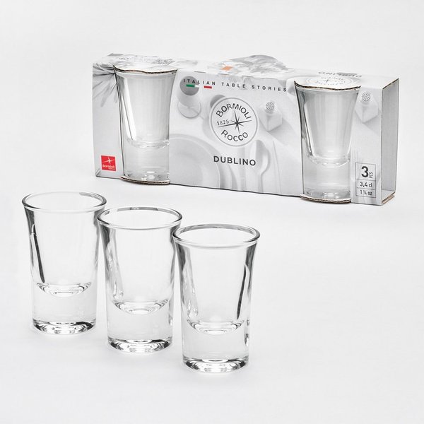 Bormioli Rocco Schnapsglas Stamper Dublino 3,4cl, 3 Stück, 3-tlg., Glas, perfekt geeignet für Likör und weitere Spirituosen