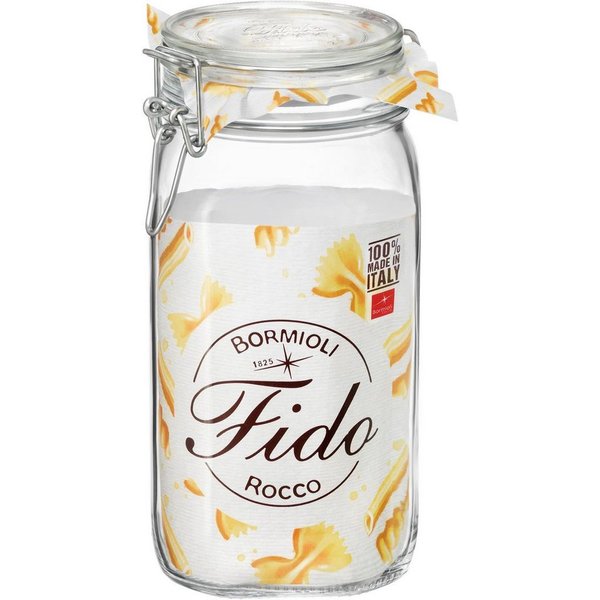 Bormioli Rocco Vorratsglas Fido, Glas, (Set, 6-tlg., 6 Stück, 1,5l Fassungsvermögen), luftdicht verschließbar, mit Bügelverschluß