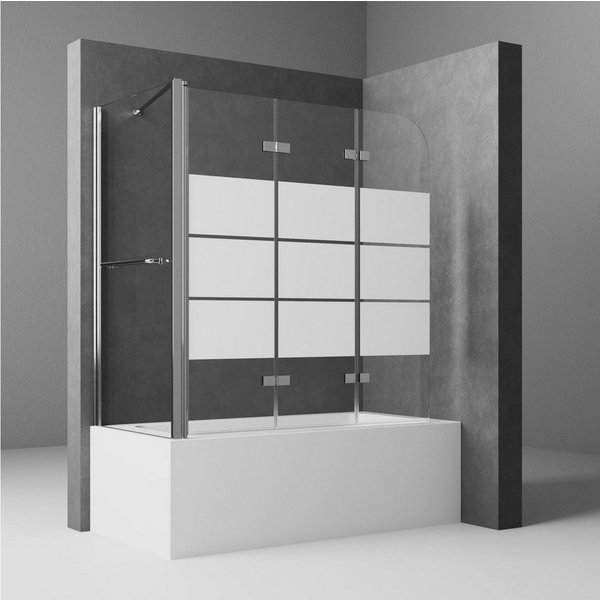 Boromal Badewannenaufsatz Eck mit seitenwand 70cm 75cm 80cm Badewannenfaltwand 3teilig Milchglas, 6mm Sicherheitsglas, (Duschtrennwand mit Handtuchhalter, Halte