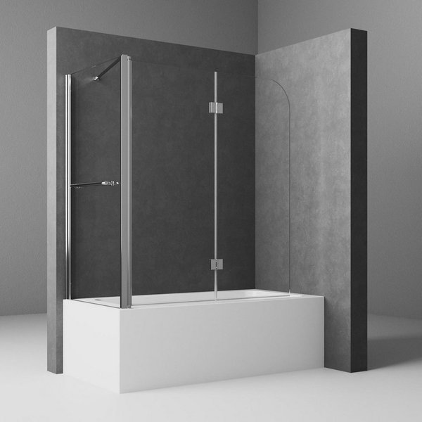 Boromal Badewannenaufsatz Badewannenaufsatz mit Seitenwand Handtuchhalter 2 teilig NANO Glas, 6mm Sicherheitsglas, (180º Faltwand mit Seitenglas, mit Haltestang