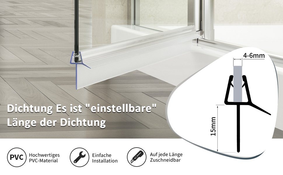 Boromal Duschdichtung 2 4 Stück Ersatzdichtung Wasserabweiser für 4/5/6mm Glas, L: 100 cm, (Schwallschutz, 2-St., für Glastür Duschtür Duschkabine), mit zwei Li – Bild 2 von 5
