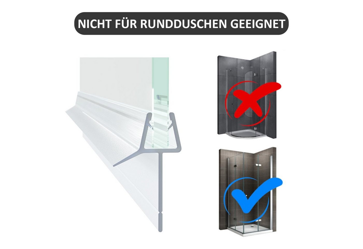 Boromal Duschdichtung 2 4 Stück Wasserabweiser Ersatzdichtung für 5 6 7 8 mm Glas, L: 100 cm, (Schwallschutz, 2-St., für Duschkabine Glastür Duschtür), mit zwei – Bild 3 von 5