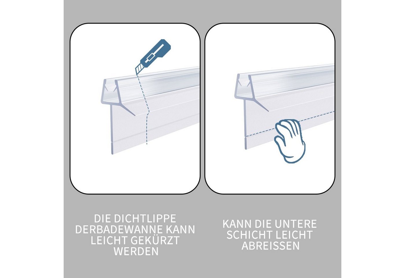 Boromal Duschdichtung 2 4 Stück Wasserabweiser Ersatzdichtung für 5 6 7 8 mm Glas, L: 100 cm, (Schwallschutz, 2-St., für Duschkabine Glastür Duschtür), mit zwei – Bild 4 von 5
