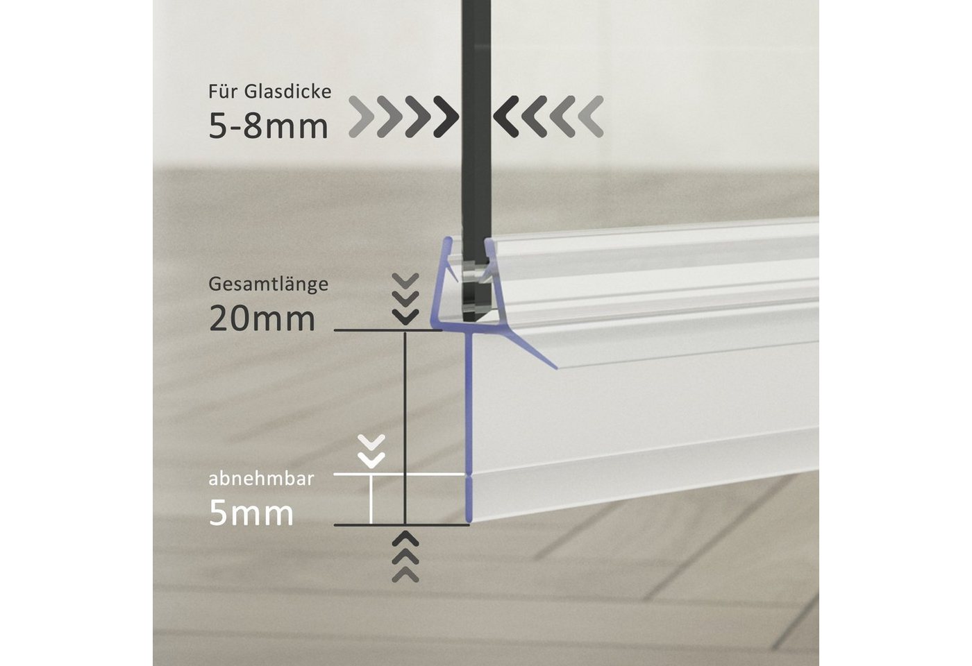 Boromal Duschdichtung 2 Stück Wasserabweiser Ersatzdichtung für 5/6/7/8mm Glas Duschtür, L: 100 cm, (Schwallschutz für Glastür, 2-St., gerade Glastür), mit zwei – Bild 3 von 5