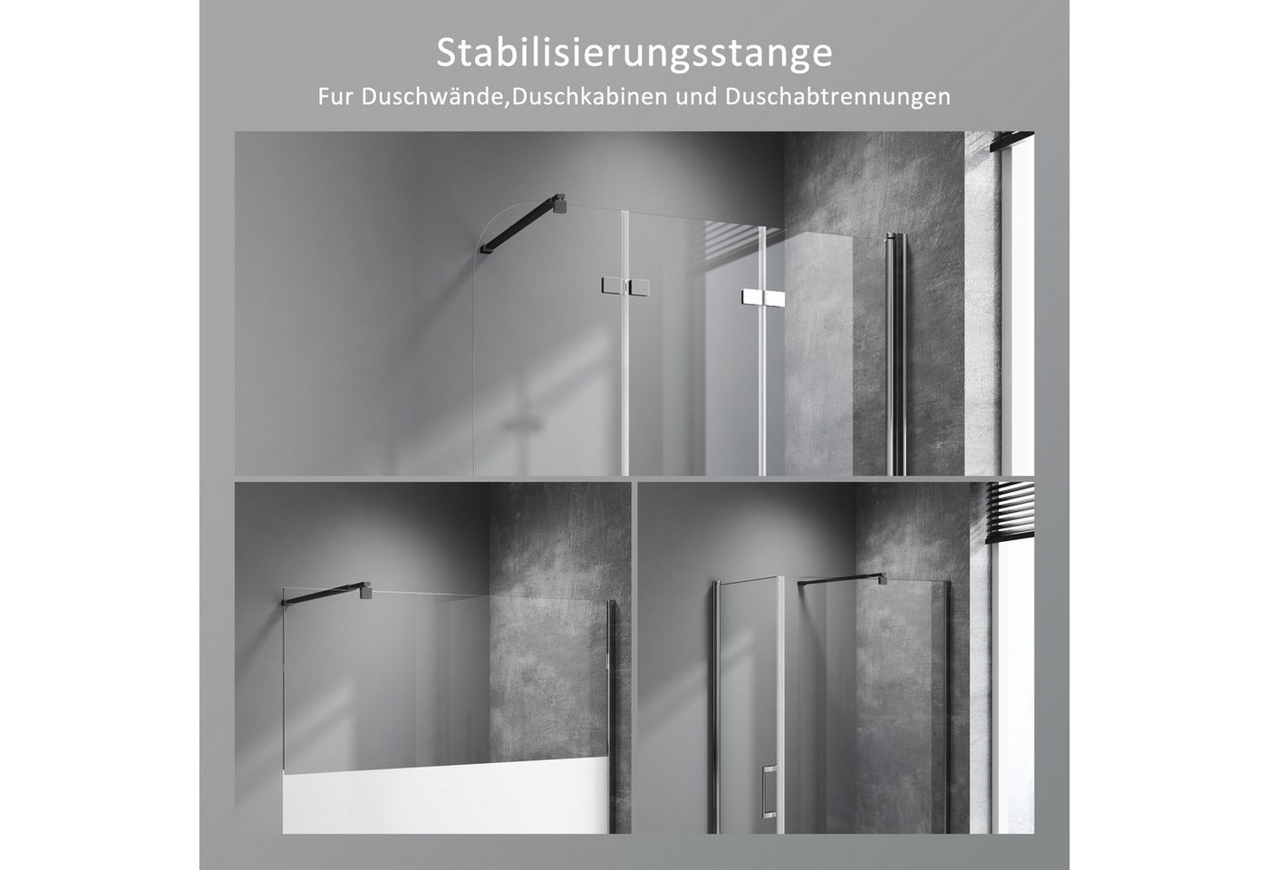 Boromal Duschwand-Stabilisationsstange Dusche Schwarz Chrom für 5-10mm Haltestange Duschwand 73-123cm, (Stabilisator 360° Drehbar, Rechteckig), für Walk In Dusc – Bild 2 von 5
