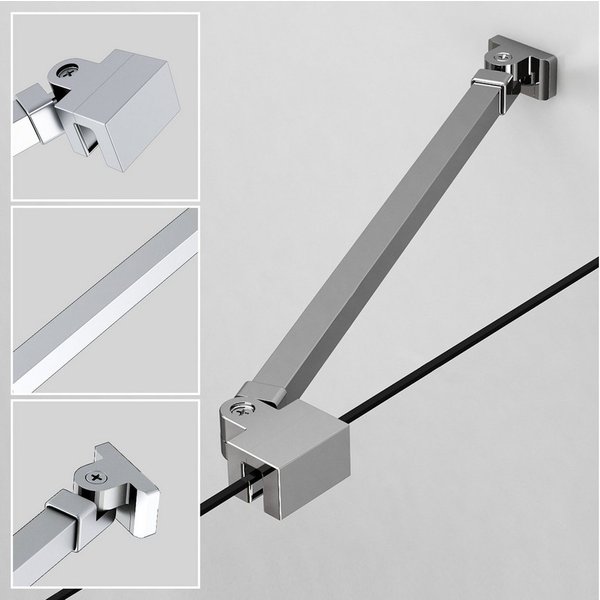 Boromal Duschwand-Stabilisationsstange für 4-8mm haltestange duschwand 50cm 180° Drehbar, (Stabilisator, rechteckig), für Walk In Duschwand Duschabtrennung Dusc