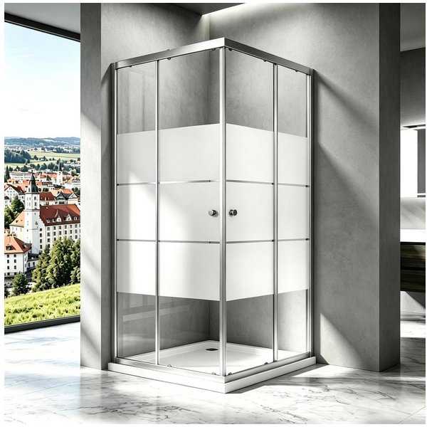Boromal Eckdusche Duschkabine 75x90 90x75 75x75 80x80 90x90 H:185cm Milchglas, BxT: 75x90 cm, 5mm Sicherheitsglas, Schiebetür Eckeinstieg Glas Dusche, verstellb