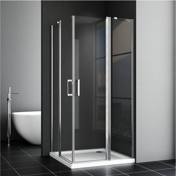 Boromal Eckdusche Duschkabine Duschabtrennung Eckeinstieg Falttür Scharniertür Nano ESG, BxT: 75x90 cm, mit Zinklegierung-Haltestangen,Aluminiumsprofil, Dusche,