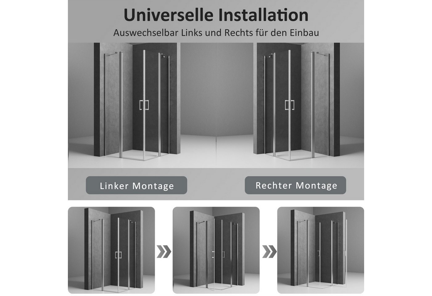 Boromal Eckdusche Duschkabine Duschabtrennung Eckeinstieg Falttür Scharniertür Nano ESG, BxT: 75x90 cm, mit Zinklegierung-Haltestangen,Aluminiumsprofil, Dusche, – Bild 3 von 5