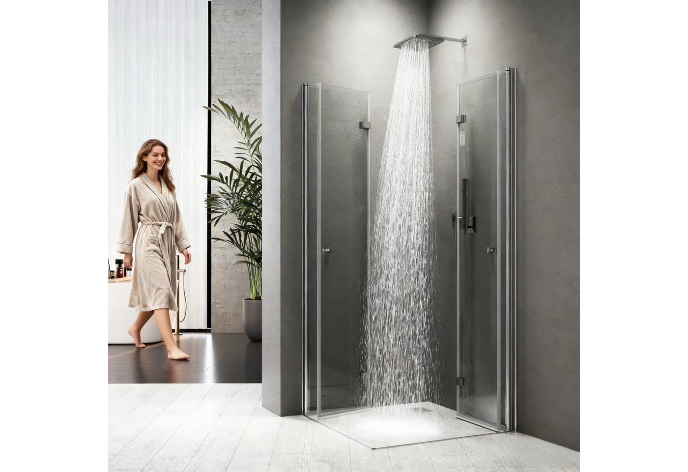 Boromal Eckdusche Duschkabine Eckeinstieg Falttür 185/195H Duschabtrennung Dusche, BxT: 90x90 cm, Sicherheitsglas, Doppel Falttür, 70-120cm, Links- und Rechtsmo – Bild 2 von 5