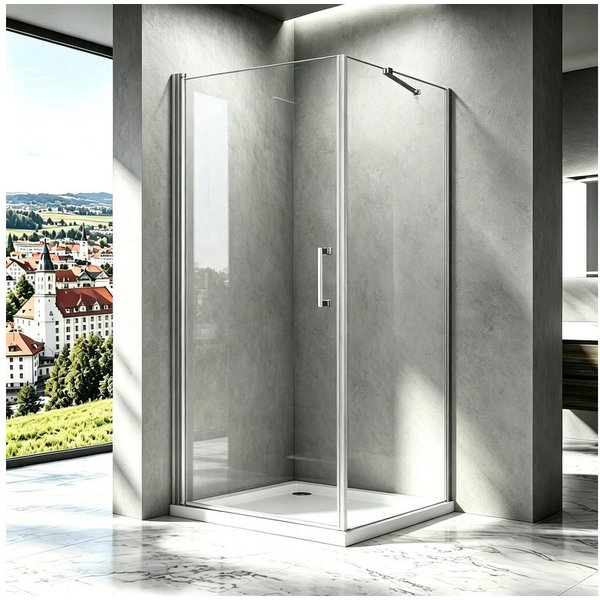 Boromal Eckdusche Duschkabine Eckeinstieg Pendeltür Drehtür mit seitenwand NANO H:195cm, BxT: 90x90 cm, 5mm Sicherheitsglas, Duschtür Schwingtür, mit Alu-Bodenl