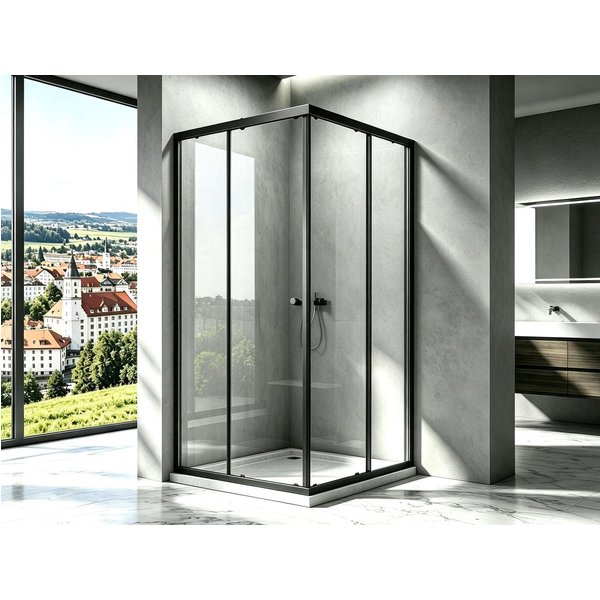 Boromal Eckdusche Duschkabine Schwarz 90x90 75x75 90x75 H:185 Eckeinstieg mit schiebetür, BxT: 80x75 cm, 5mm ESG, Duschwand Duschtür für Dusche, 100x100, 100x90