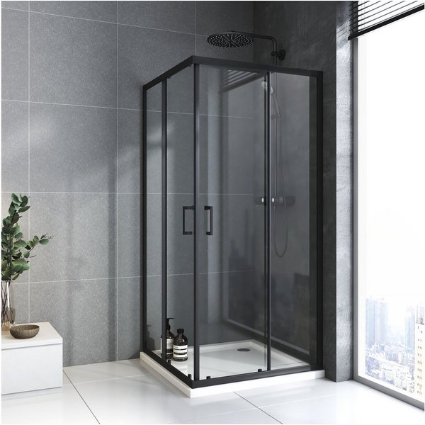 Boromal Eckdusche Duschkabine Schwarz Eckeinstieg mit schiebetür 75x90 75x75 80x80 90x90, BxT: 80x90 cm, Alu-Rahmen, einstellbar Alu-profile, Duschabtrennung fü