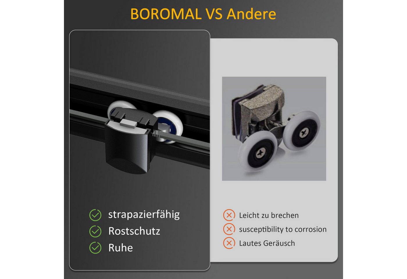 Boromal Eckdusche Duschkabine Schwarz mit Schiebetür Milchglas Höhe:185cm, BxT: 75x75 cm, Sicherheitsglas, 5mm ESG Glas Dusche Duschwand Duschabtrennung – Bild 5 von 5