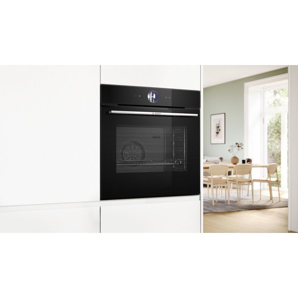 BOSCH Backofen Serie 8 HBG7363B1, mit Teleskopauszug nachrüstbar, Innovativer digitaler Bedienring & praktische Abschaltautomatik