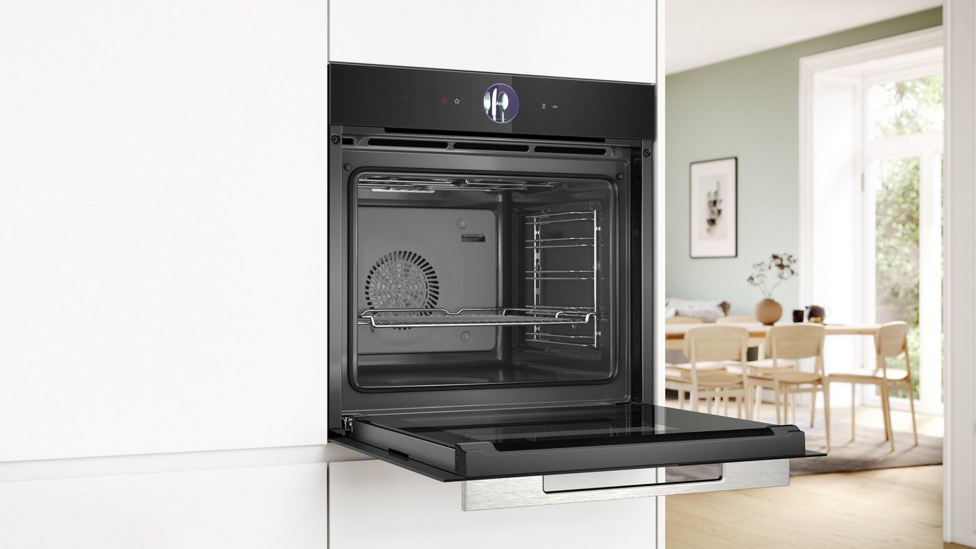 BOSCH Backofen Serie 8 HBG7363B1, mit Teleskopauszug nachrüstbar, Innovativer digitaler Bedienring & praktische Abschaltautomatik – Bild 3 von 5