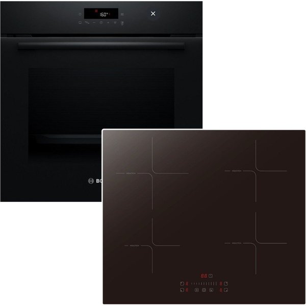 BOSCH Backofen-Set Pyrolyse 3D-Heißluft + PKM Induktionskochfeld Booster Touch Slider, Pyrolyse-Selbstreinigung Hydrolyse