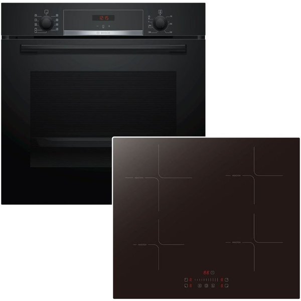 BOSCH Backofen-Set Teleskopauszug Versenkknebel Hydrolyse + PKM Induktionskochfeld Slider, mit 1-fach Teilauszug, Hydrolyse EcoClean Direct