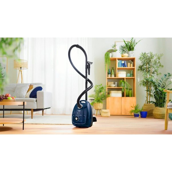 BOSCH Bodenstaubsauger BGD38BU2 Freistehfunktion, Blau, Hygienefilter, 600 W, mit Beutel, aus 30 % recyceltem Kunststoff