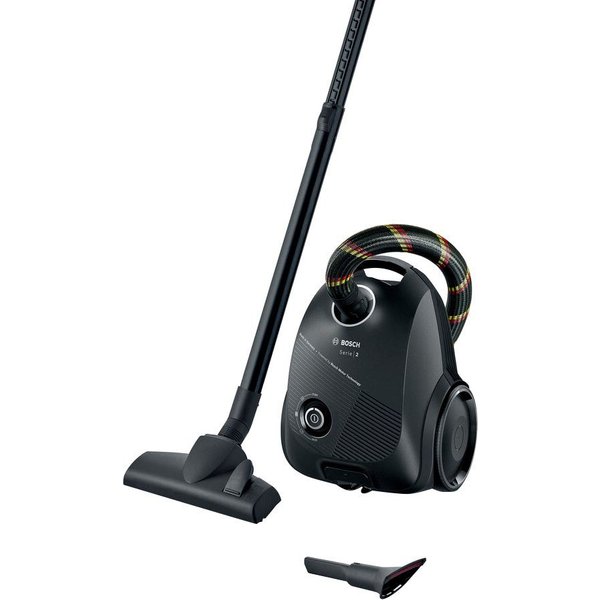 BOSCH Bodenstaubsauger Serie 2 BGDS2CHAMP, aus Recyclingmaterial, 10 Jahre Motorgarantie, 600 W, mit Beutel, kompakt, leistungsstark, Made in Germany, schwarz