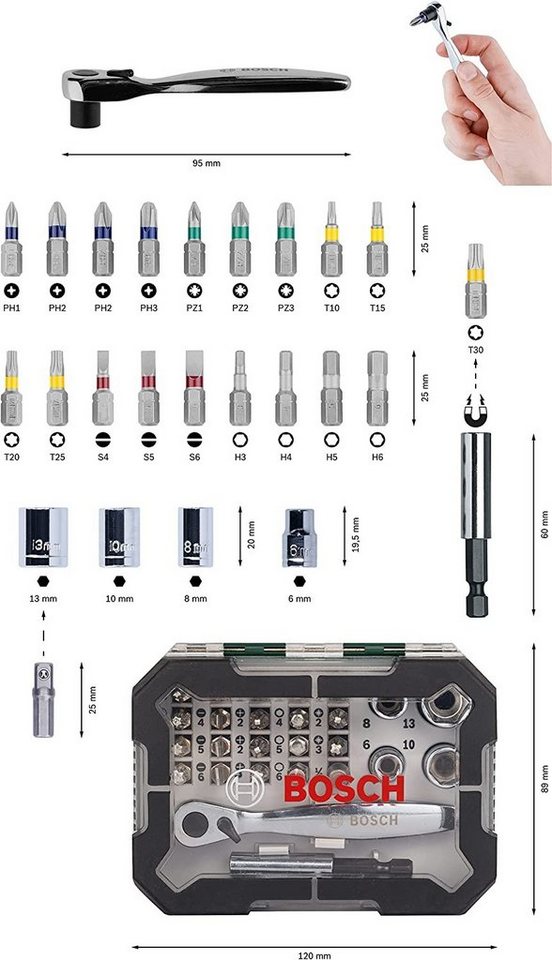BOSCH Bohrer- und Bitset Schrauberbit- und Ratschen-Set 26tlg - 2607017322 – Bild 4 von 5