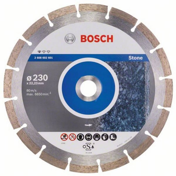 BOSCH Diamanttrennscheibe Diamanttrennscheibe Standard for Stone, 230 x 22.23 x 2.3 x 2608602601