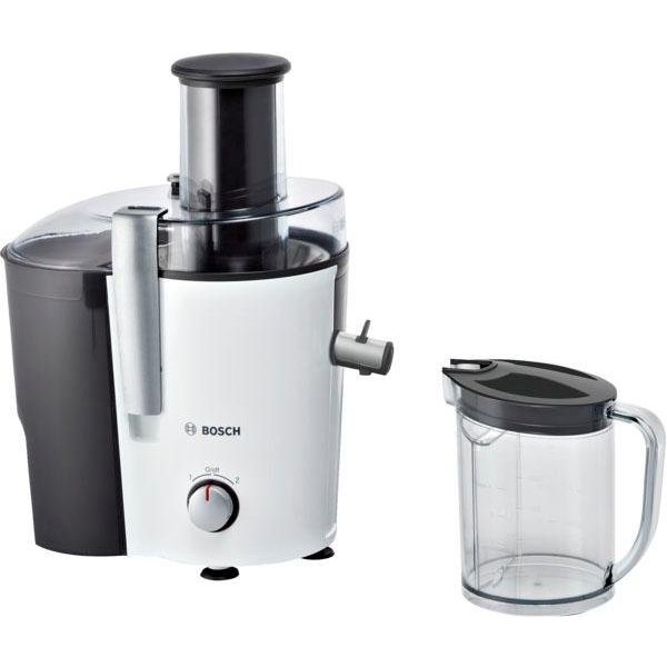 BOSCH Entsafter VitaJuice 2 MES25A0, XL-Einfüllschacht, Edelstahl-Microfilter-Sieb, 700 W, Ausgießer mit DripStop, spülmaschinengeeignet, weiß / grau