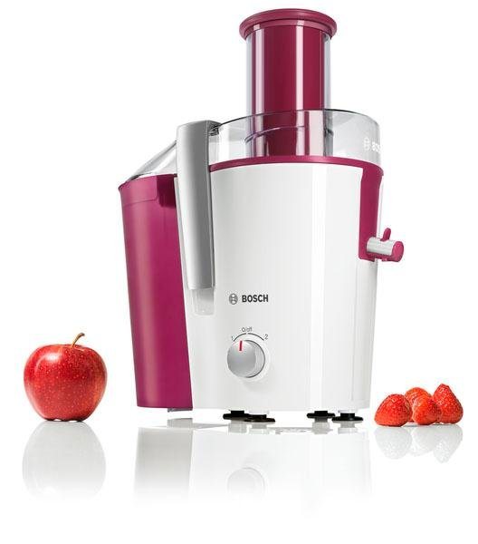 BOSCH Entsafter VitaJuice 2 MES25C0, XL-Einfüllschacht, Edelstahl-Microfilter-Sieb, 700 W, Ausgießer mit DripStop, spülmaschinengeeignet, weiß / cherry cassis – Bild 3 von 5