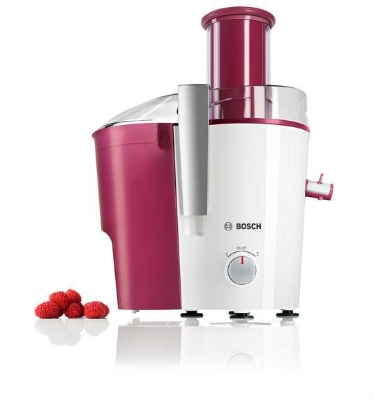 BOSCH Entsafter VitaJuice 2 MES25C0, XL-Einfüllschacht, Edelstahl-Microfilter-Sieb, 700 W, Ausgießer mit DripStop, spülmaschinengeeignet, weiß / cherry cassis – Bild 4 von 5