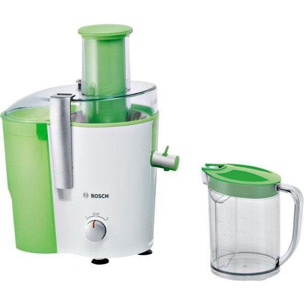 BOSCH Entsafter VitaJuice 2 MES25G0, XL-Einfüllschacht, Edelstahl-Microfilter-Sieb, 700 W, Ausgießer mit DripStop, spülmaschinengeeignet, weiß / grün
