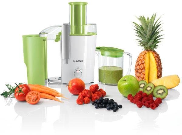 BOSCH Entsafter VitaJuice 2 MES25G0, XL-Einfüllschacht, Edelstahl-Microfilter-Sieb, 700 W, Ausgießer mit DripStop, spülmaschinengeeignet, weiß / grün – Bild 2 von 5