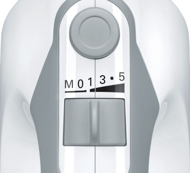 BOSCH Handmixer ErgoMixx MFQ36470, Edelst. Rührbesen/Knethaken, Mixfuß, 5 Stufen, weiß, 450 W, Turbotaste, Mixbecher, ergon. Soft-Touch-Griff, Made in Europe – Bild 5 von 5