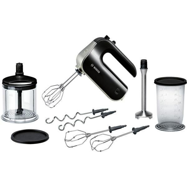 BOSCH Handmixer HomeProfessional MFQ4885DE, 2x Edelst. Besen, 1x Knethaken, schwarz, 575 W, 5 Stufen, Turbostufe, Zerkleinerer, Mixfuß, Mixbecher, Made in Europ
