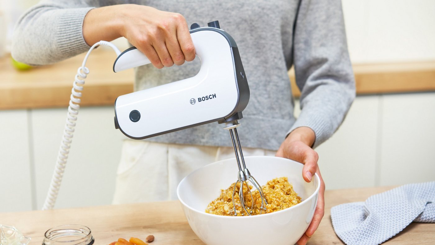 BOSCH Handmixer MFQ49300, Edelst. Rührbesen/Knethaken, 5 Stufen, Spiralkabel, 850 W, Turbotaste, Soft-Touch-Griff, leichtes Gehäuse, Made in Europe – Bild 4 von 5