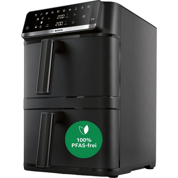 BOSCH Heißluftfritteuse Serie 6 MAFD661B0, XXL Heißluftfritteuse, 12L, PFAS frei, Doppelkammer, 2800 W, platzsparend, einfache Reinigung, weniger Fett, 6 Progra