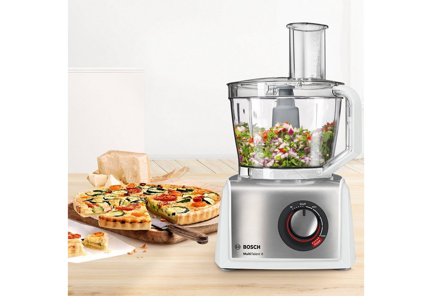 BOSCH Kompakt-Küchenmaschine MultiTalent 8 MC812S814, 1250 W, 3,9l Schüssel, 1,5l Mixaufsatz, Rührbesen, Universalmesser, 3 Scheiben – Bild 2 von 5