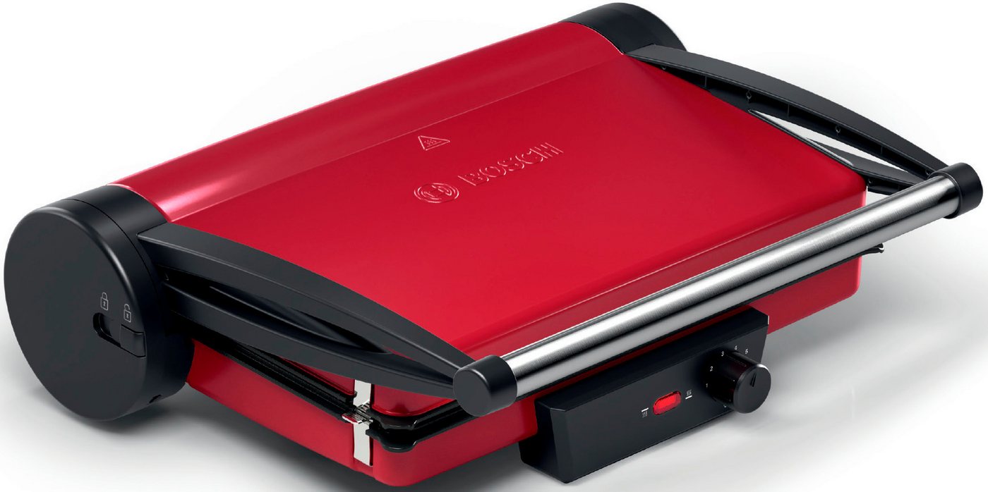 BOSCH Kontaktgrill TCG4104, 3-in1-Kontaktgrill, Temperaturregler, Fettablaufrinne, rot, 2000 W, herausnehmbare Aluminium-Grillplatten, einfache Reinigung, kompa – Bild 2 von 5
