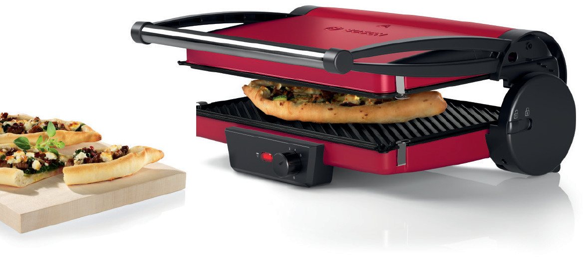 BOSCH Kontaktgrill TCG4104, 3-in1-Kontaktgrill, Temperaturregler, Fettablaufrinne, rot, 2000 W, herausnehmbare Aluminium-Grillplatten, einfache Reinigung, kompa – Bild 3 von 5