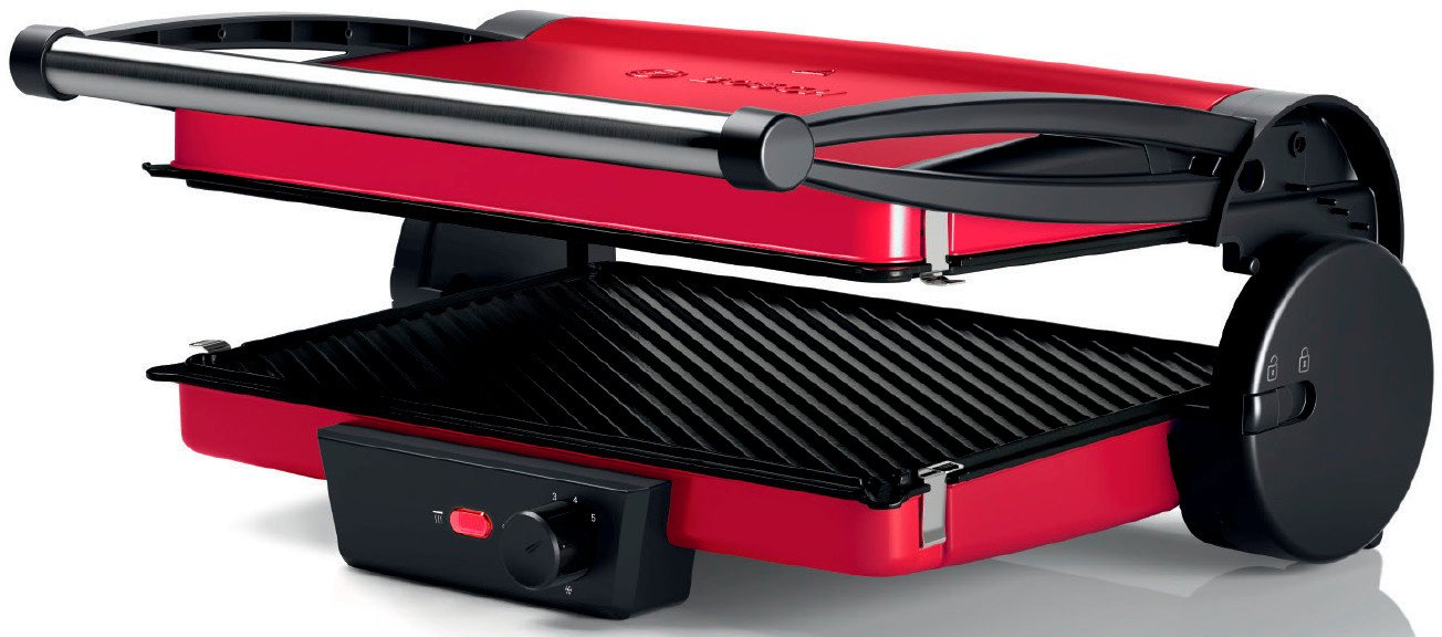 BOSCH Kontaktgrill TCG4104, 3-in1-Kontaktgrill, Temperaturregler, Fettablaufrinne, rot, 2000 W, herausnehmbare Aluminium-Grillplatten, einfache Reinigung, kompa – Bild 4 von 5