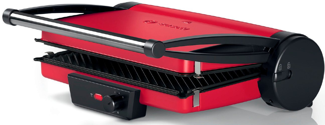 BOSCH Kontaktgrill TCG4104, 3-in1-Kontaktgrill, Temperaturregler, Fettablaufrinne, rot, 2000 W, herausnehmbare Aluminium-Grillplatten, einfache Reinigung, kompa – Bild 5 von 5