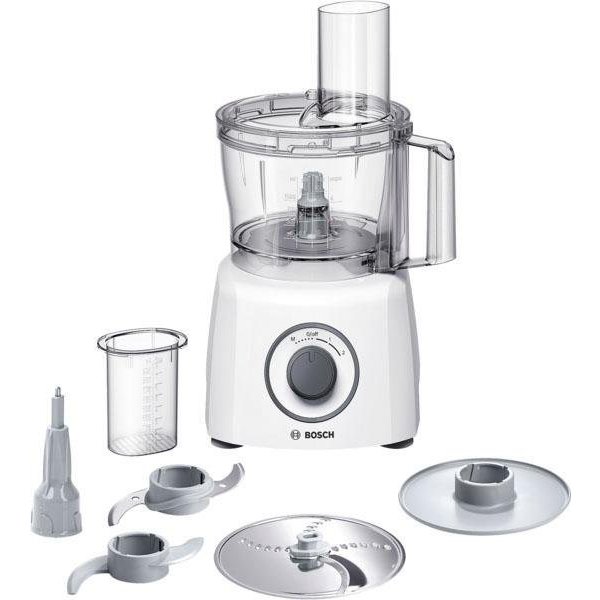 BOSCH Küchenmaschine MultiTalent 3 MCM3100W, 800 W, 2,3 l Schüssel, Schneid-Raspel-Wendescheibe, Schlagscheibe (Sahne), Deckel, weiß