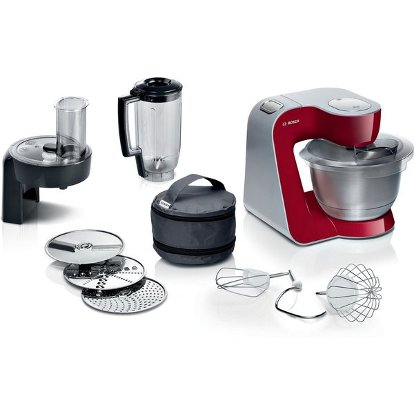 BOSCH Küchenmaschine Serie 4, MUM58R20, 7 Stufen, Edelstahlschüssel 3,9 L, 1000 W, 8,1 l Schüssel, 3D Rührwerk, Mixer, Durchlaufschnitzler, 3 Scheiben, Edelstah