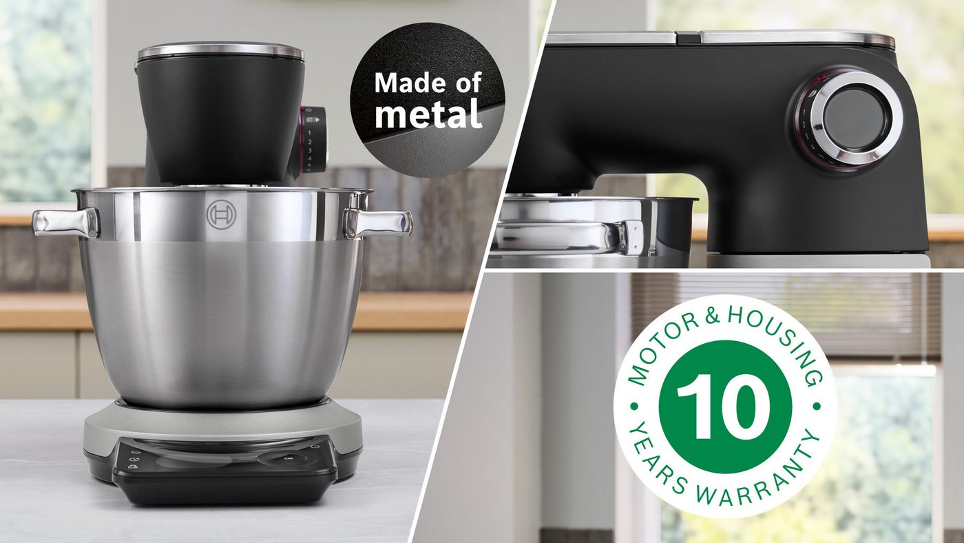 BOSCH Küchenmaschine Serie 8, MUMS8ZS22, XL 6 L Edelstahlschüssel, Waage, 1800 W, 9,6 l Schüssel, ToGo Mix-/ Trinkbecher, Timer, Vollmetallgehäuse, Durchlaufsch – Bild 3 von 5