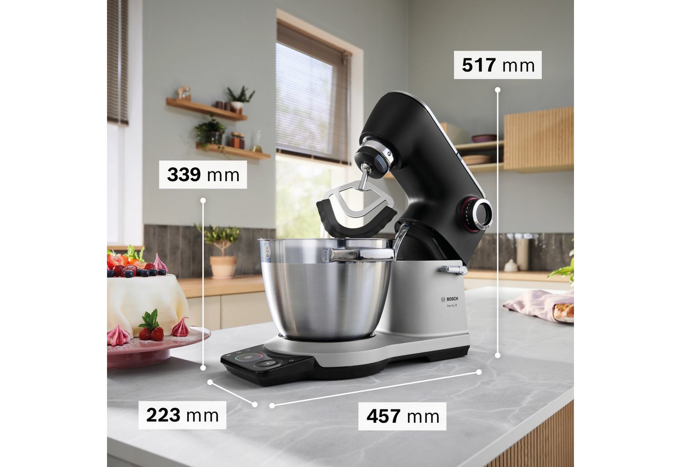 BOSCH Küchenmaschine Küchenmaschine Serie 8, MUMS8ZS18, XL 6 L Edelstahlschüssel, Waage, 1800 W, 10,2 l Schüssel, 7 Automatikprogramme, Timer, Vollmetallgehäuse – Bild 2 von 5