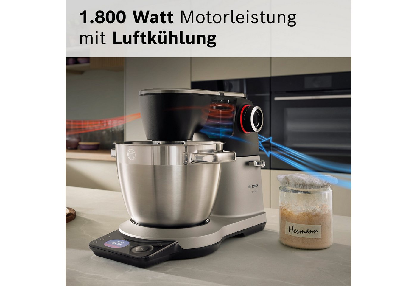 BOSCH Küchenmaschine Küchenmaschine Serie 8, MUMS8ZS18, XL 6 L Edelstahlschüssel, Waage, 1800 W, 10,2 l Schüssel, 7 Automatikprogramme, Timer, Vollmetallgehäuse – Bild 3 von 5