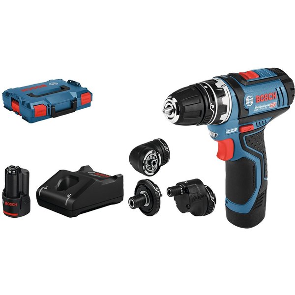 Bosch Professional Akku-Bohrschrauber GSR 12V-15, max. 1300 U/min, (Set), inkl. 2 Akkus, Ladegerät, Koffer und Flexi-Click Aufsätze