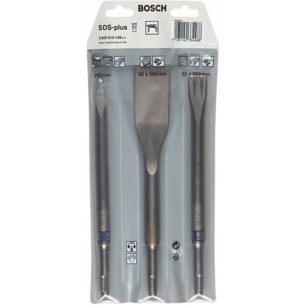 Bosch Professional Bohrer- und Meißelsatz Meißel Set SDS-plus 3tlg. (2607019159) Flach / Spitz