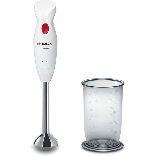 BOSCH Stabmixer CleverMixx MSM24100, Mixbecher, ergon. Griff, Made in Europe, weiß/rot, 400 W, schnelles Mixen auf Knopfdruck
